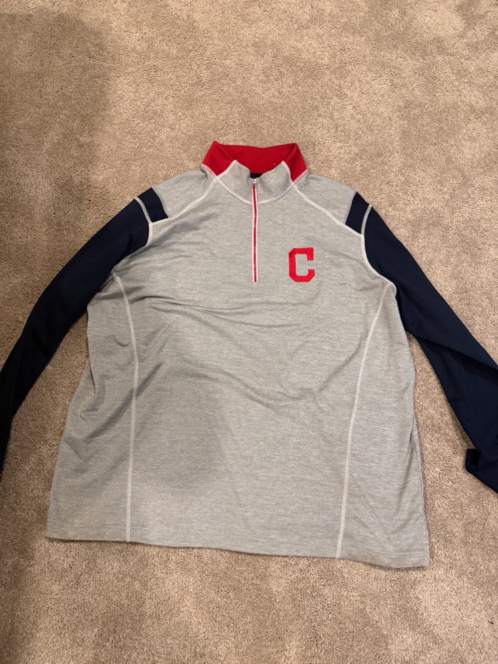 Cleveland Long-Sleeve Heather Gray and Navy Quarter-Zip Shirt with Red Trim